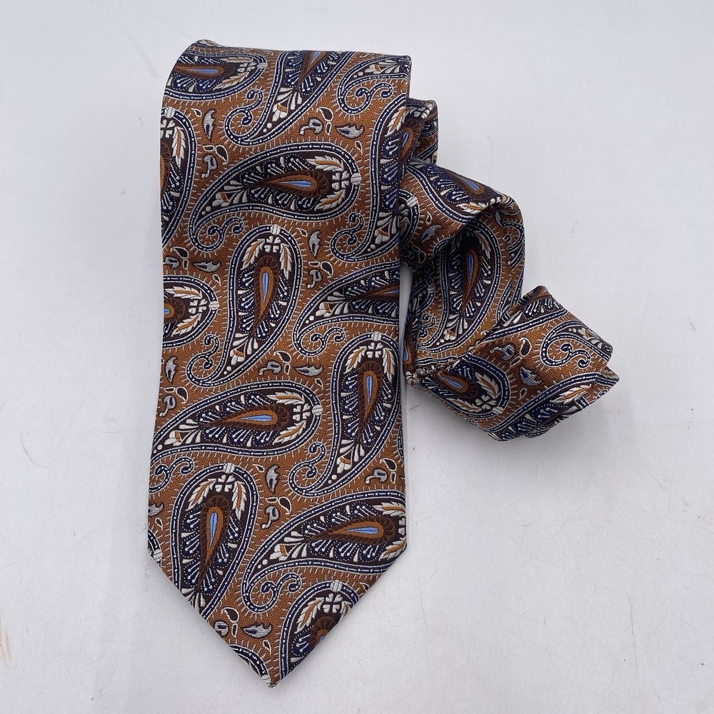Jos A Bank Signature Collection Silk‎ Orange Blue Paisley Men's Neck Tie VGC